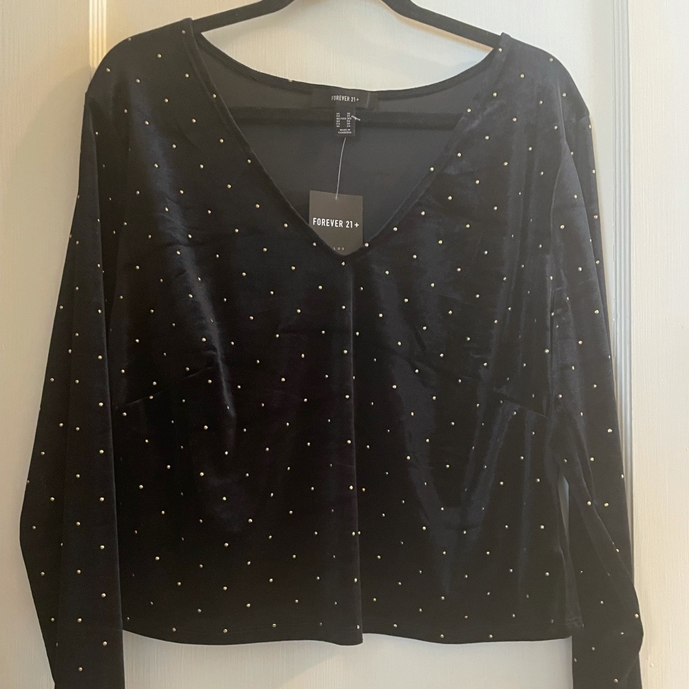 Black velvet crop top with gold stud accents